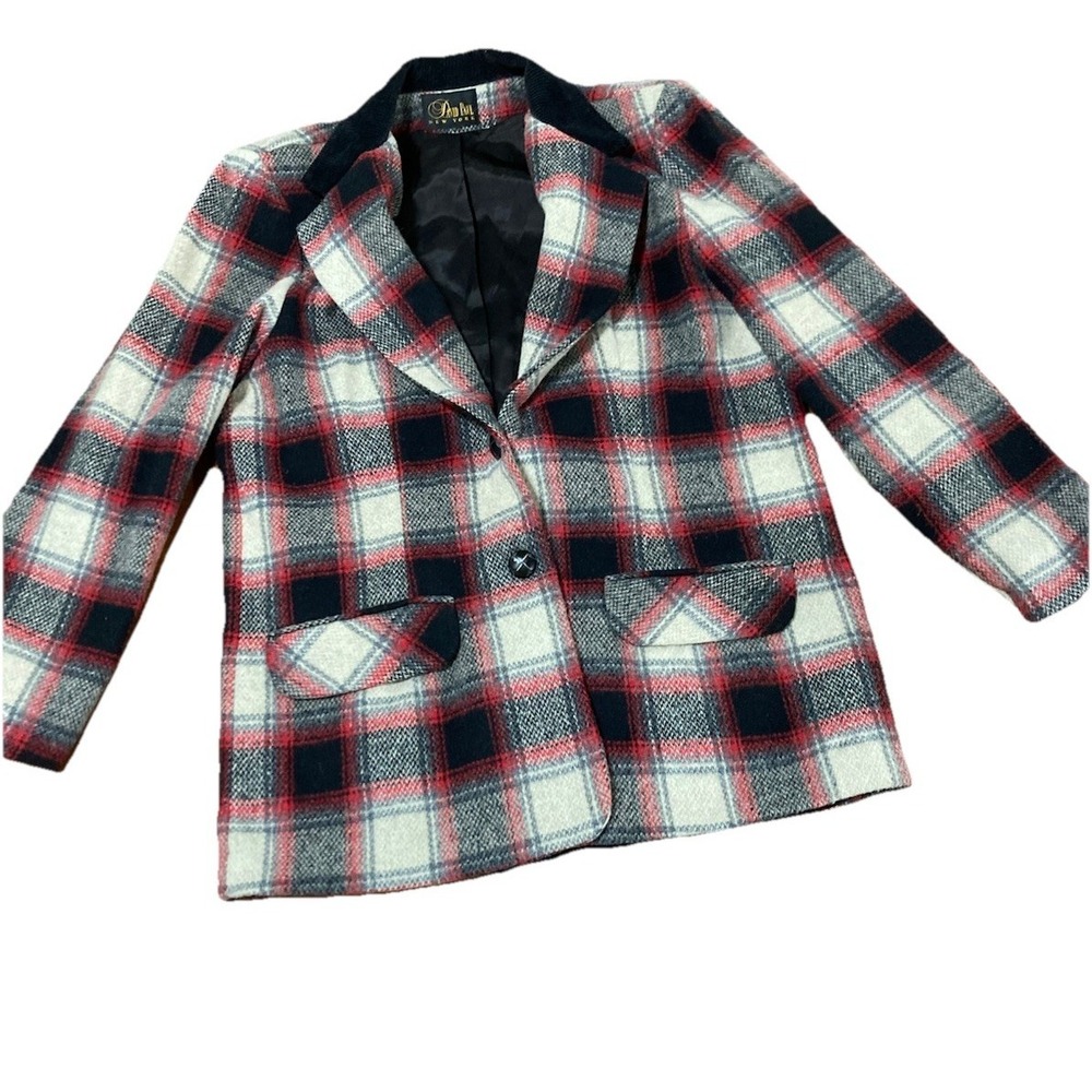 David Paul New York Small Plaid Suit Jacket Red Black Two-Button Notch Lapel